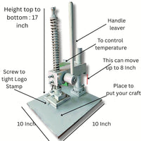 Description of a stamping machine with labeled parts and dimensions.