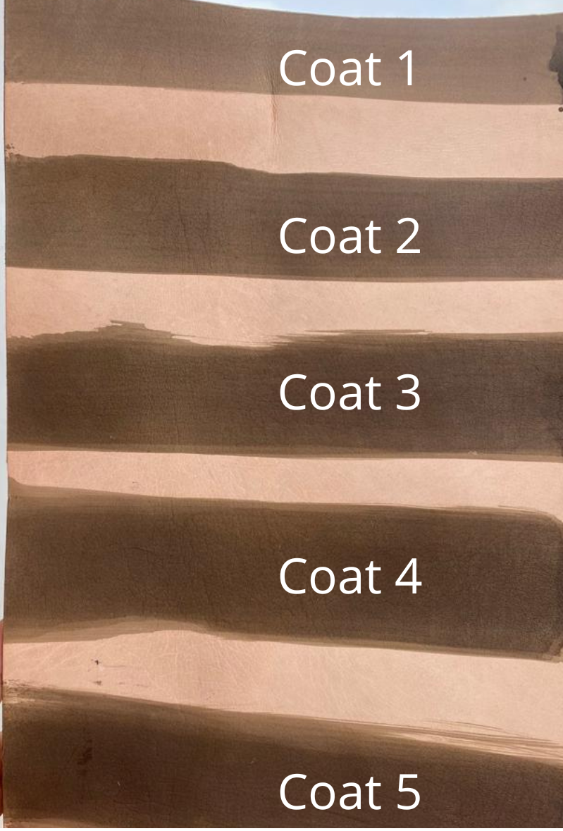 This is how coat of leather dye works, more the coats more intensity it generates of same color. This dye will bring tonacity of different shade