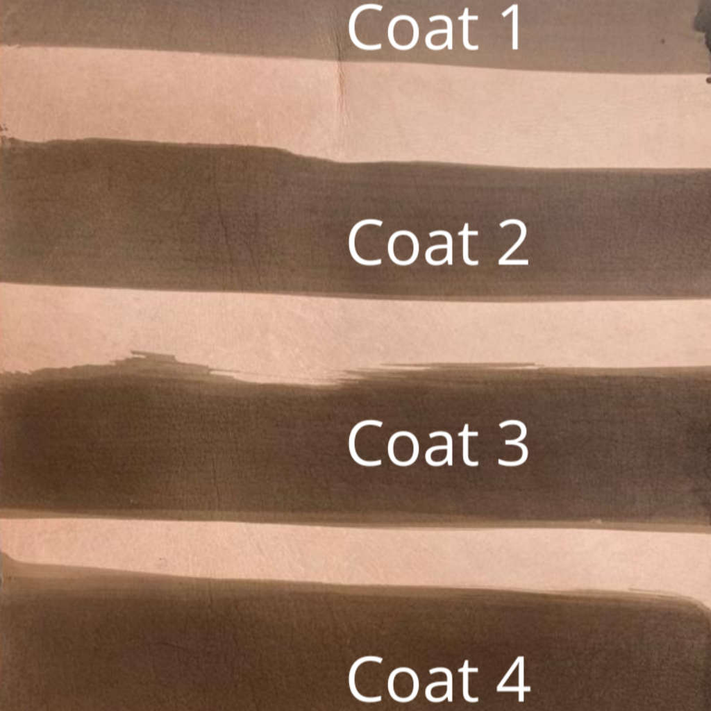 This is how coat of leather dye works, more the coats more intensity it generates of same color. This dye will bring tonacity of different shade