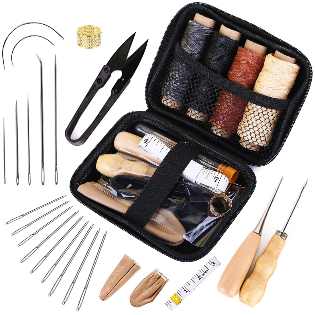 Leather Sewing Kit Leather Upholstery Repair Kit, Leather Sewing Tools for DIY Leather Craft with Storage Bag