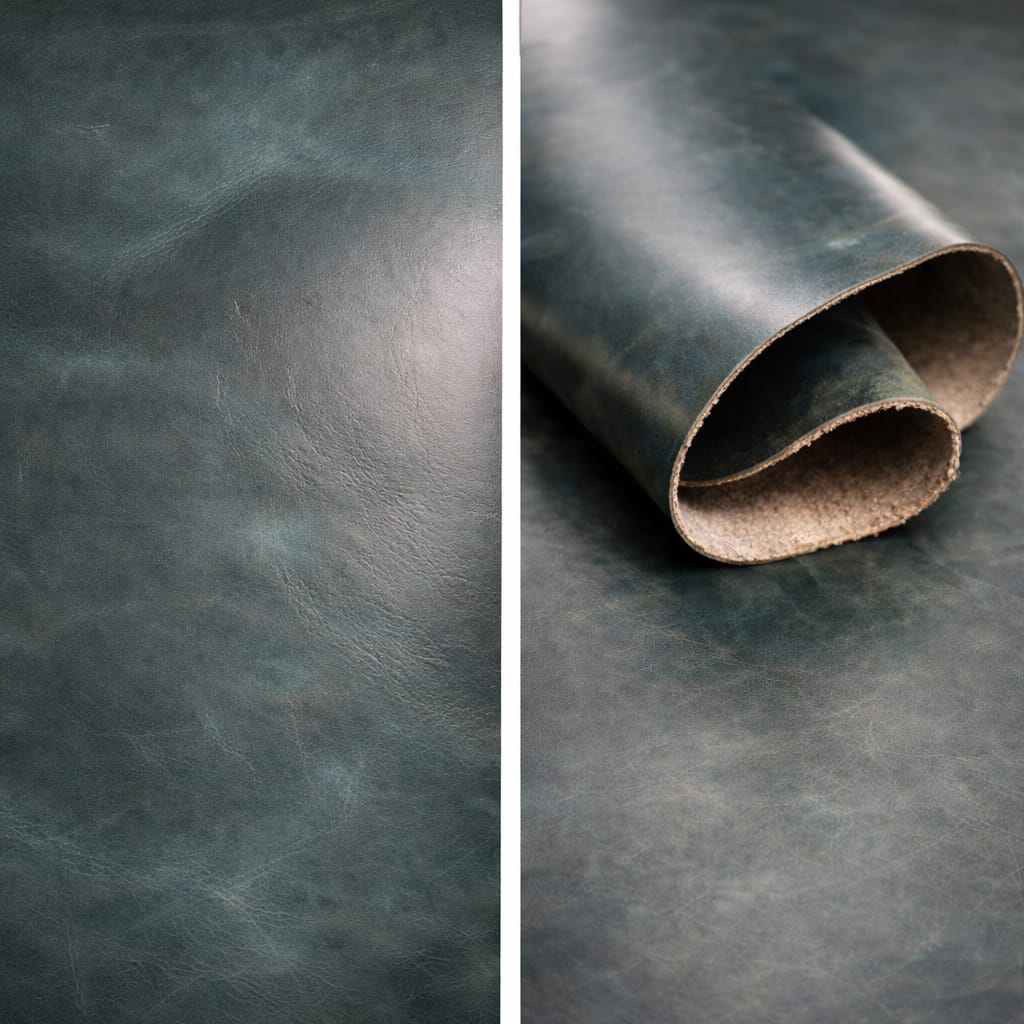 Deep Turquoise Color Smooth Leather Sheet | Genuine Leather | Cratly