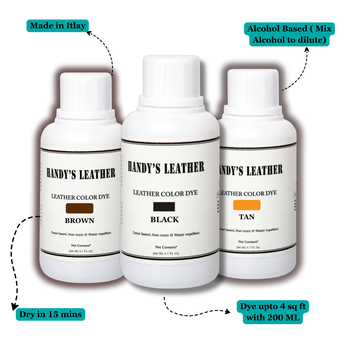 Leather Color Dye Stainer - Set of 3 (Black Brown & Tan)
