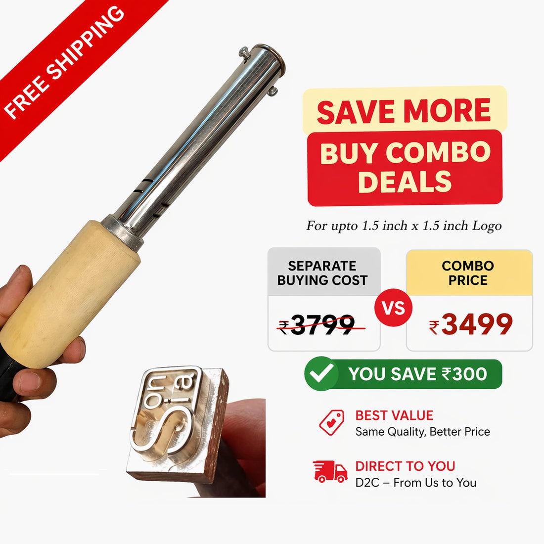 Electric Branding Iron for Beginners -Ideal for Practice, Sampling With Stamp Logo Combo