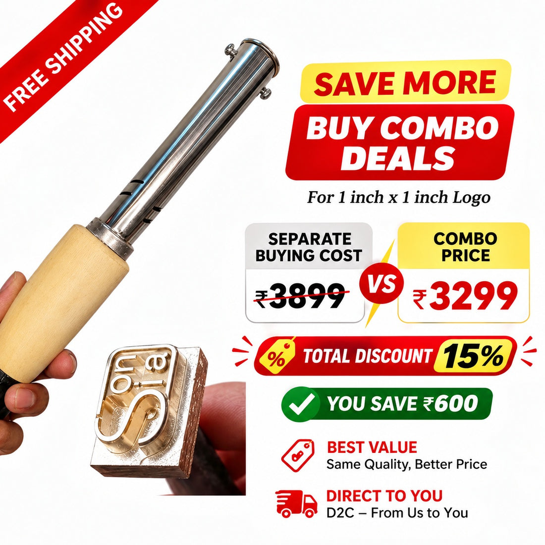 Electric Branding Iron for Beginners -Ideal for Practice, Sampling With Stamp Logo Combo